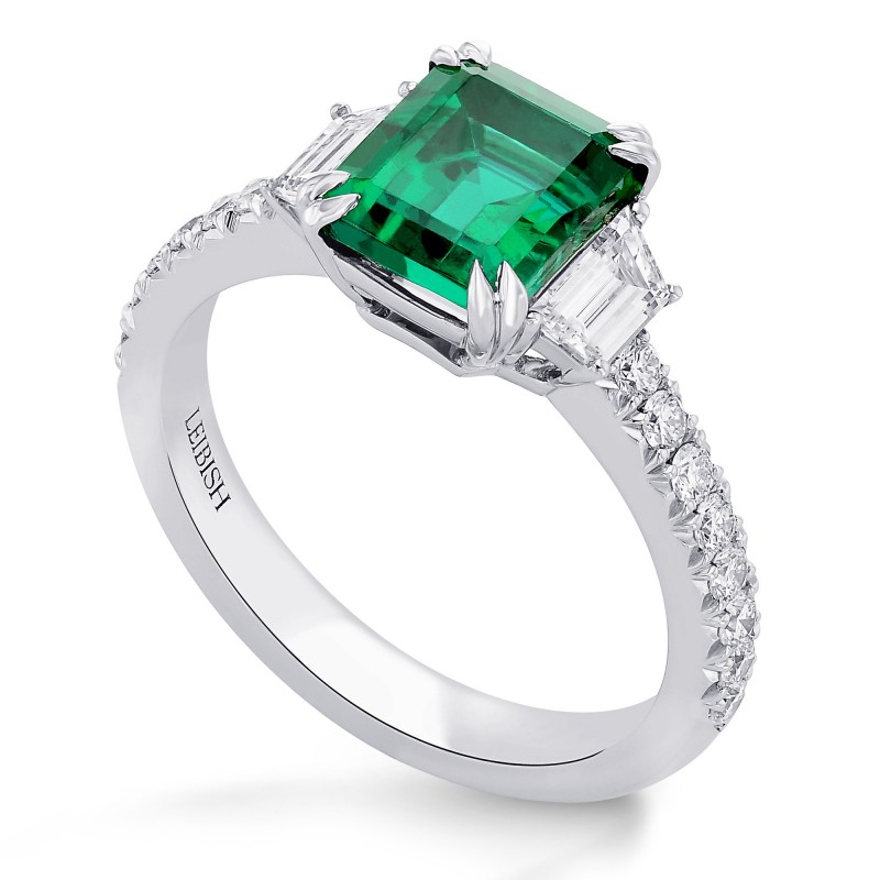 Green Emerald & Trapezoid Diamond Ring, SKU 388187 (2.64Ct TW)