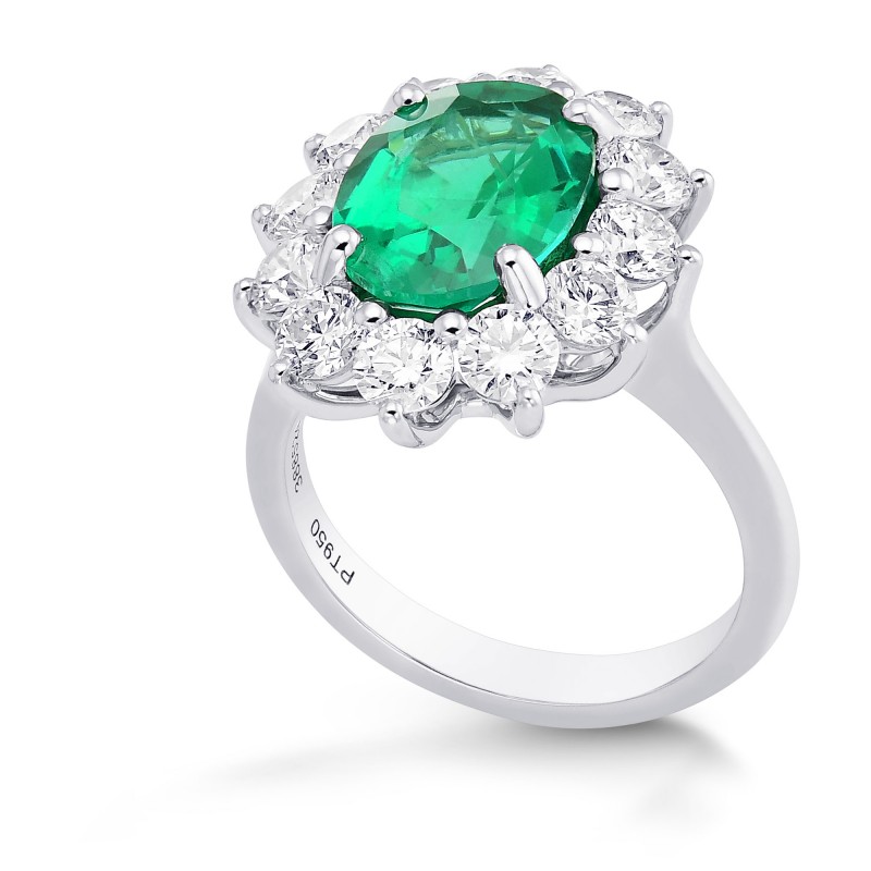 Oval Green Emerald and Diamond Halo Ring, SKU 388524 (4.88Ct TW)