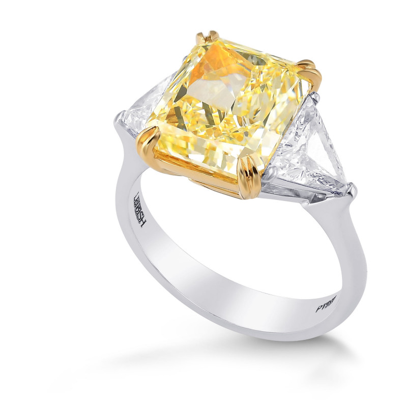 Fancy Light Yellow Radiant and Triangle 3 Stones Diamond Ring, SKU ...