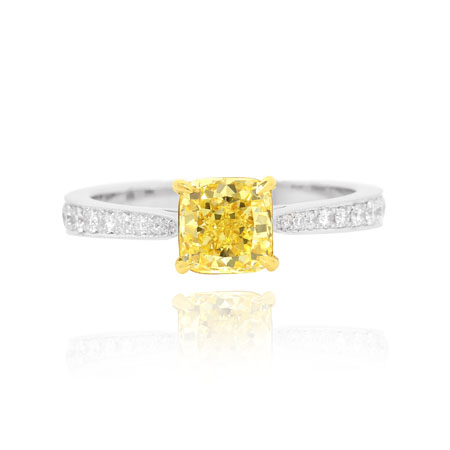 Fancy Yellow Cushion Diamond Pave Side Stone Ring, SKU 40386 (1.44Ct TW)