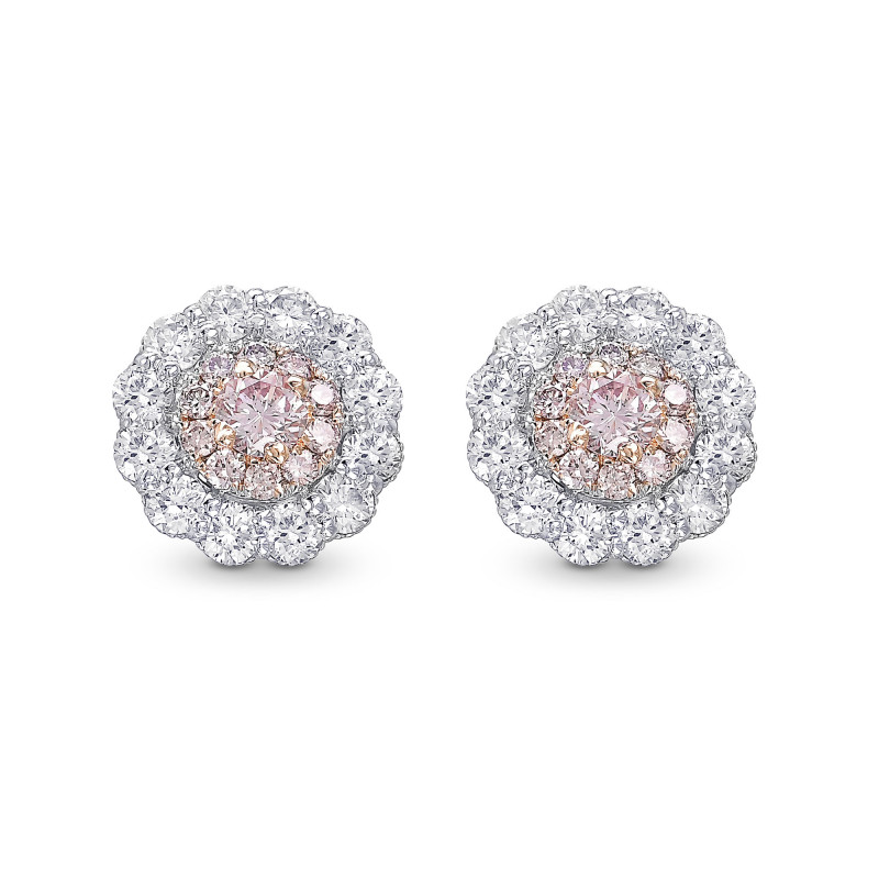 Fancy Light Pink Round Double Halo Diamond Stud Earrings, SKU 409483 (0.62Ct TW)