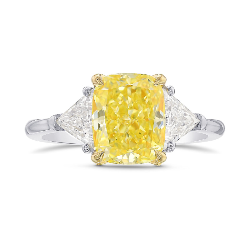 Fancy Intense Yellow Cushion 3 Stone Diamond Ring, SKU 415267 (3.31Ct TW)