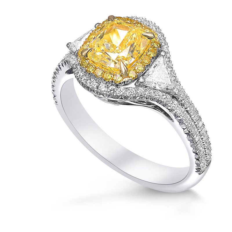 Fancy Yellow Cushion Diamond Double Halo Ring, SKU 426519 (2.67Ct TW)