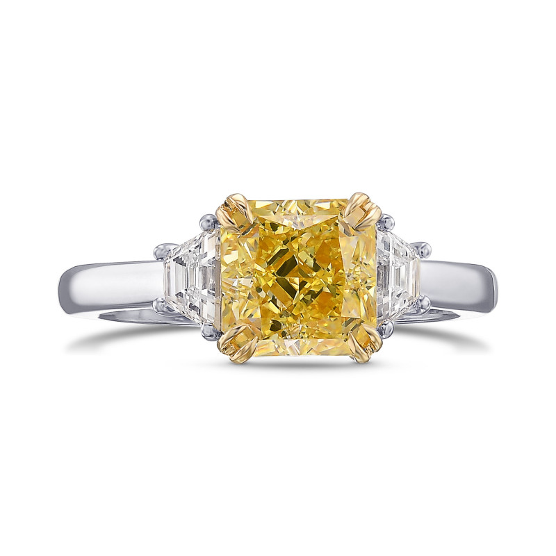 Fancy Intense Yellow Radiant and Trapezoid 3-stone Diamond Ring, SKU 444996 (1.88Ct TW)