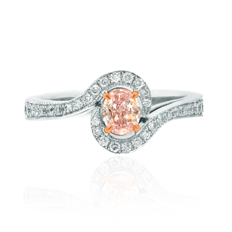 Light Pink Oval Diamond Cross-Over Ring, SKU 45002 (0.77Ct TW)