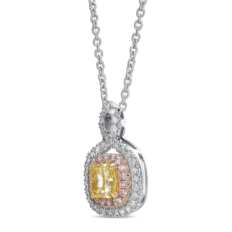 Fancy Intense Yellow Radiant Halo Diamond Pendant, SKU 465268 (0.67Ct TW)