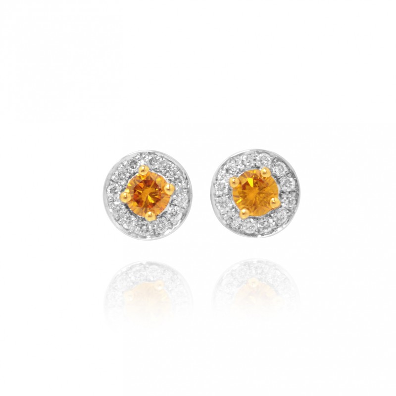 Fancy Vivid Orange Yellow & White Millgrain Pave Diamond Earrings, SKU 47280 (0.33Ct TW)