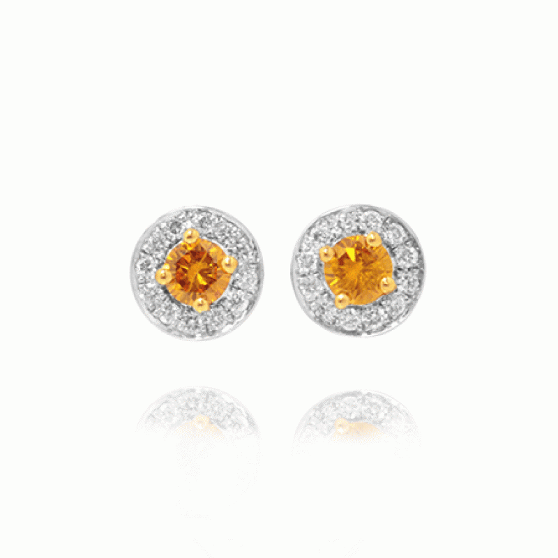 Fancy Vivid Brownish Orange & White Pave halo Diamond Earrings weighing 0.35ct, SKU 47283 (0.35Ct TW)