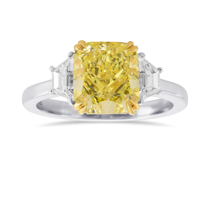 Fancy Intense Yellow Radiant & Trapezoid 3 Stone Diamond Ring, SKU ...