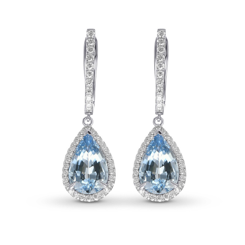 Pear Aquamarine Halo Drop Diamond Earrings, SKU 483666 (3.88Ct TW)