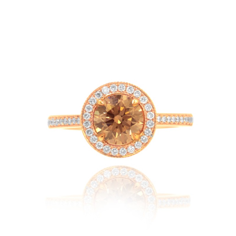 Fancy Yellow Brown Round Diamond Halo 18k Engagement Ring, ARTIKELNUMMER 49137 (1,61 Karat TW)