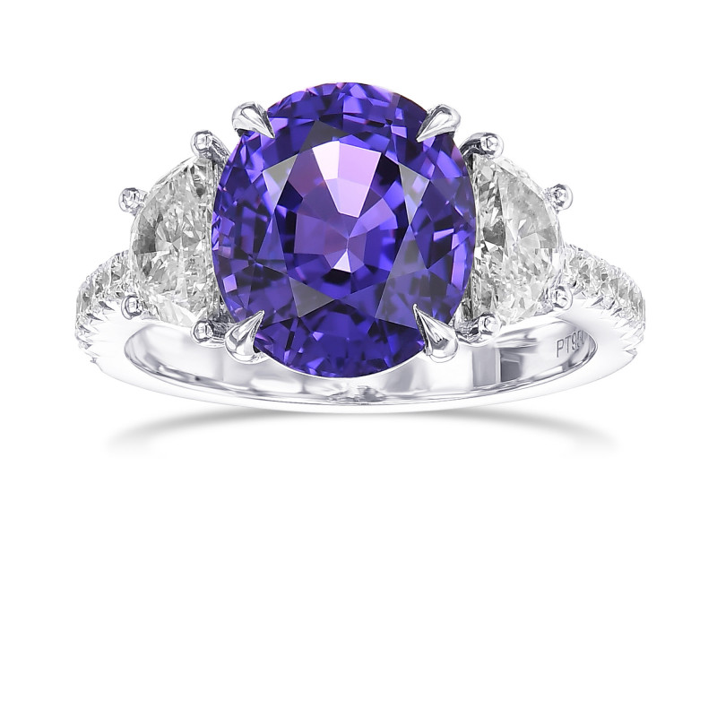 Vivid Violet Oval Sapphire & Half-moon 3-stone Ring, SKU 505582 (6.13Ct TW)