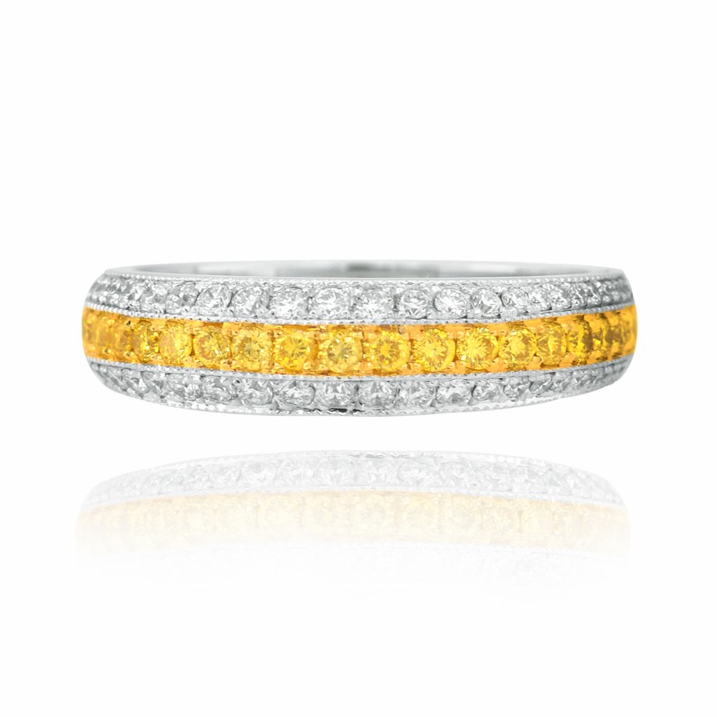 Fancy Vivid Yellow and White Diamond Pave Band Ring, SKU 50744 (0.73Ct TW)