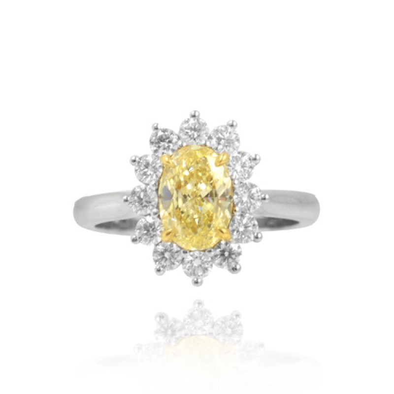 Fancy Light Yellow Oval Diamond Halo Ring, SKU 52301 (1.76Ct TW)