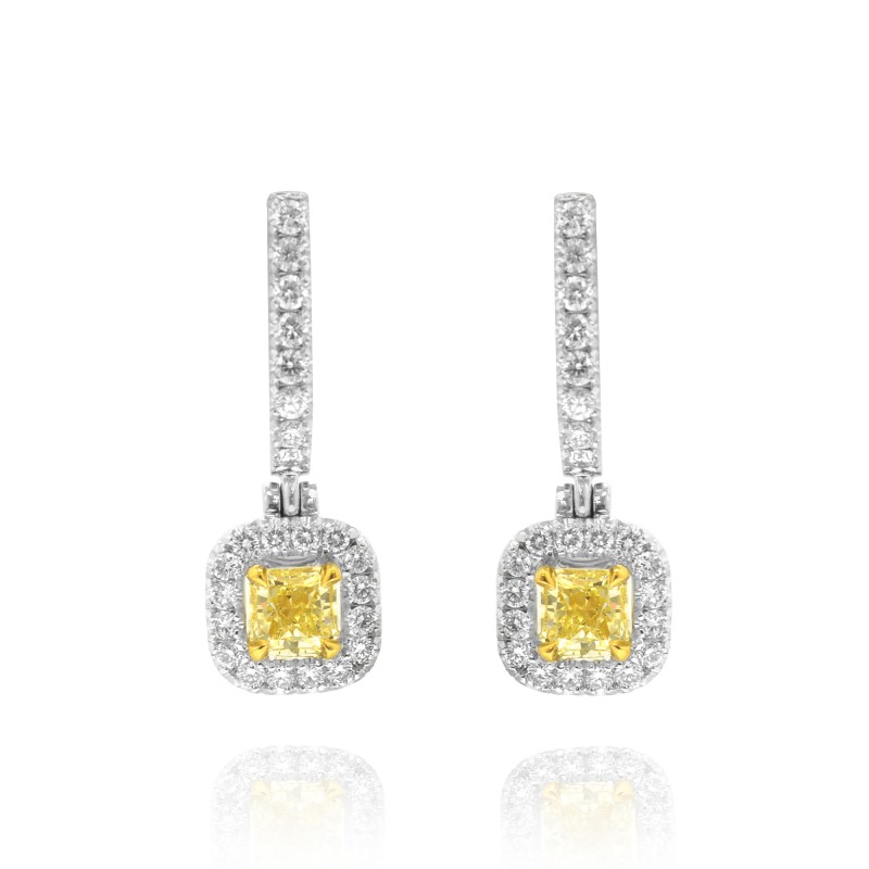 Fancy Yellow Diamond Drop Halo Earrings, SKU 59241 (1.22Ct TW)