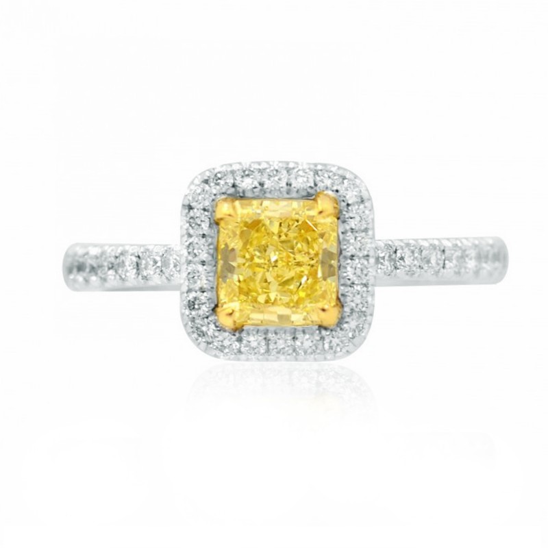 Fancy Yellow Radiant Diamond Halo Ring, SKU 59242 (1.42Ct TW)