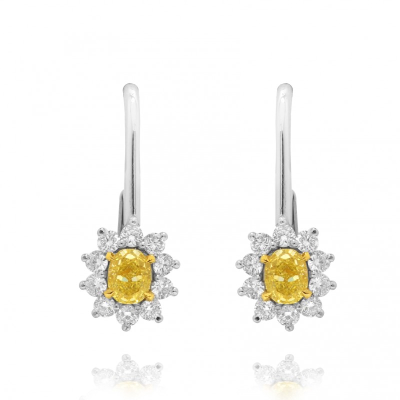 Fancy Intense Yellow Diamond Halo Drop Earrings, SKU 60522 (1.11Ct TW)