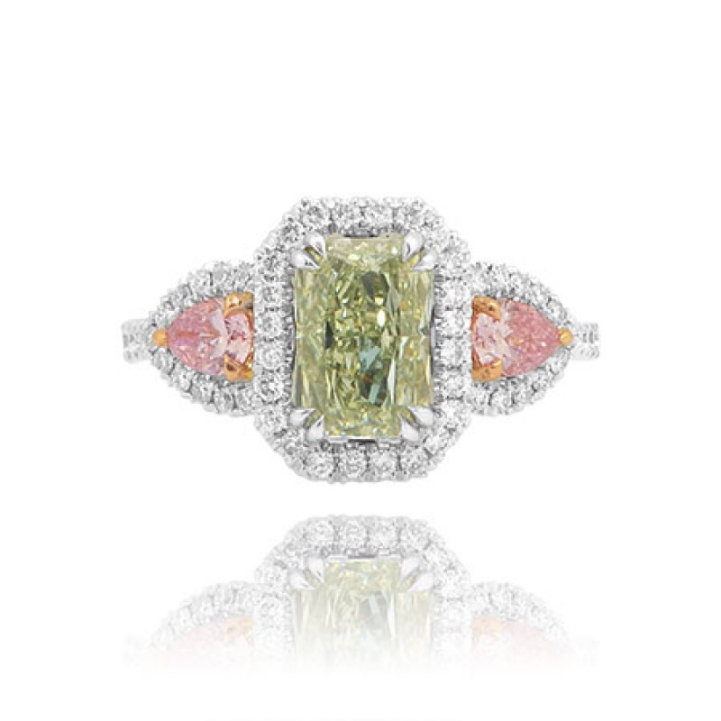 Magnificent 3 Stone  Fancy Diamond Designer Ring set in Platinum & 18K Rose Gold, SKU 63798 (2.37Ct TW)