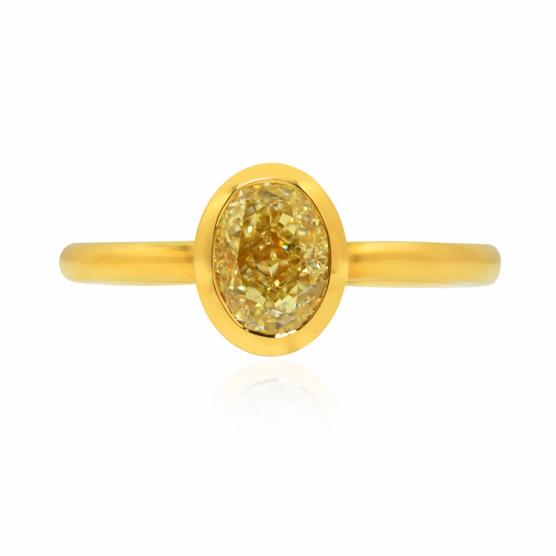 Light Yellow Oval Diamond Bezel Solitaire Ring, SKU 64201 (1.04Ct)