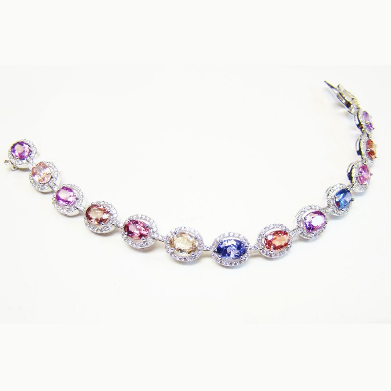 Multicolor Sapphire Oval Shape and Diamond Halo Bracelet, ARTIKELNUMMER 64479 (16,02 Karat TW)