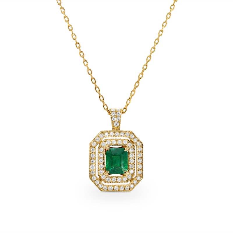 Emerald and Diamond Yellow Gold Pendant, SKU 64699