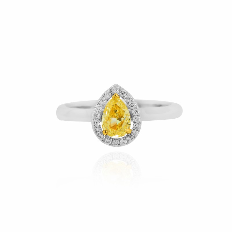 Fancy Intense Yellow Pear Shape Diamond Halo Ring, SKU 64978 (0.65Ct TW)