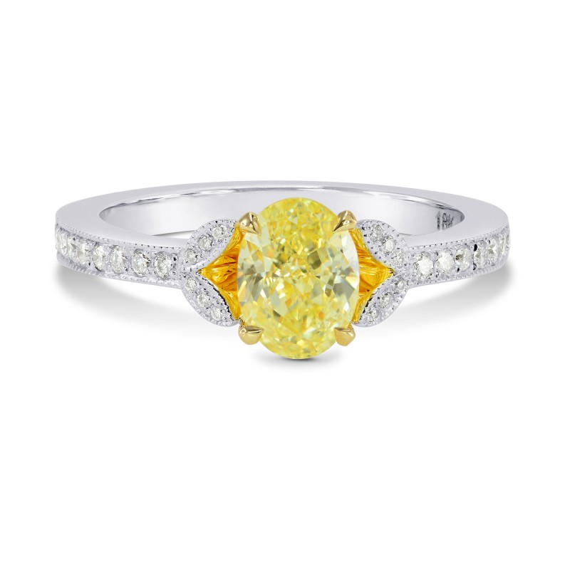 Fancy Intense Yellow Oval Diamond Ring, SKU 65362 (1.20Ct TW)