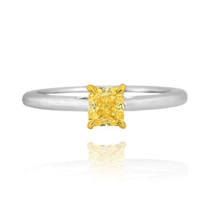 Fancy Intense Yellow Radiant Diamond solitaire ring, SKU 66948 (0.59Ct)