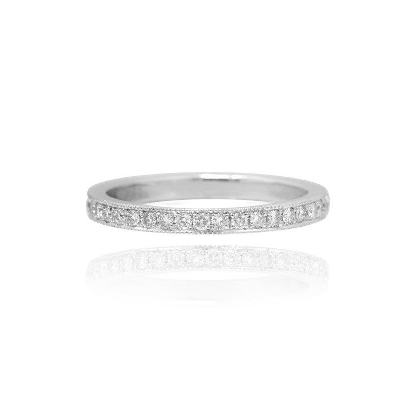 Milgrain Pave Diamond Half Eternity Wedding Band Ring, SKU 67105 (0.27Ct TW)
