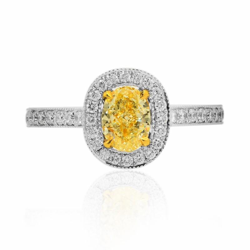 Fancy Yellow Oval Diamond Milgrain Halo Ring, SKU 67106 (1.29Ct TW)