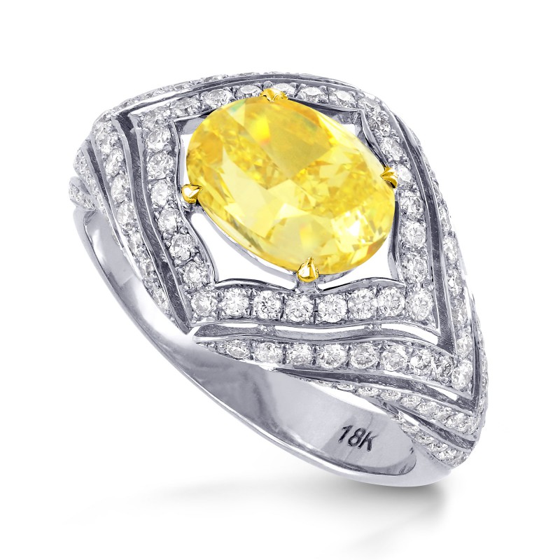 Fancy Intense Yellow Oval Diamond Ring, SKU 68838 (3.23Ct TW)