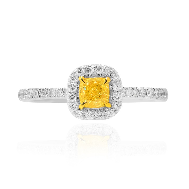 Fancy Intense Yellow Cushion Diamond Halo Ring, SKU 69456 (0.70Ct TW)