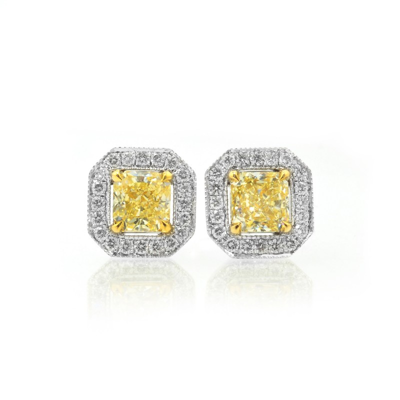 Light Yellow Radiant Diamond Halo Earrings, ARTIKELNUMMER 70396 (1,58 Karat TW)