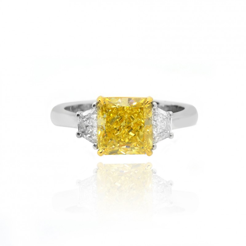 Fancy Intense Yellow Radiant and Trapezoid engagement ring, SKU 71841 (2.88Ct TW)