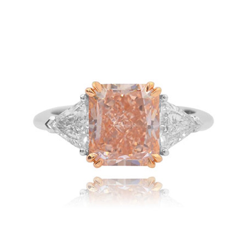Fancy Orangy Pink and Trilliant Diamond Ring, SKU 72126 (4.82Ct TW)