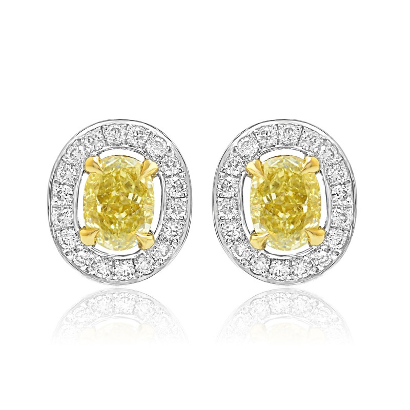 Fancy Yellow Oval Diamond Halo Earrings, SKU 72317 (0.77Ct TW)