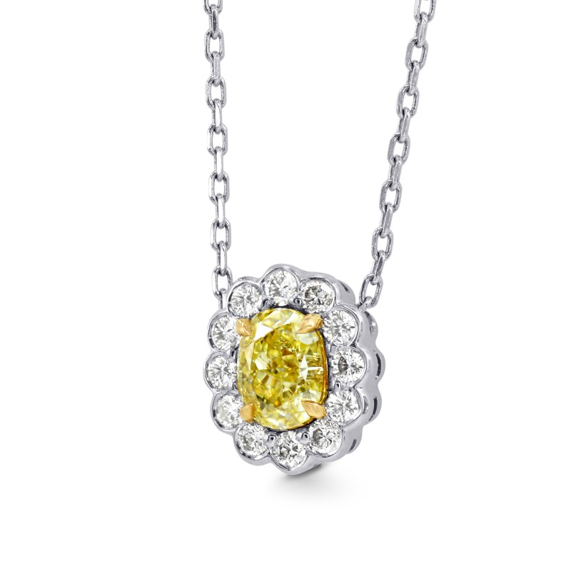 A Fancy Yellow diamond scallop halo pendant, SKU 73059 (0.76Ct TW)