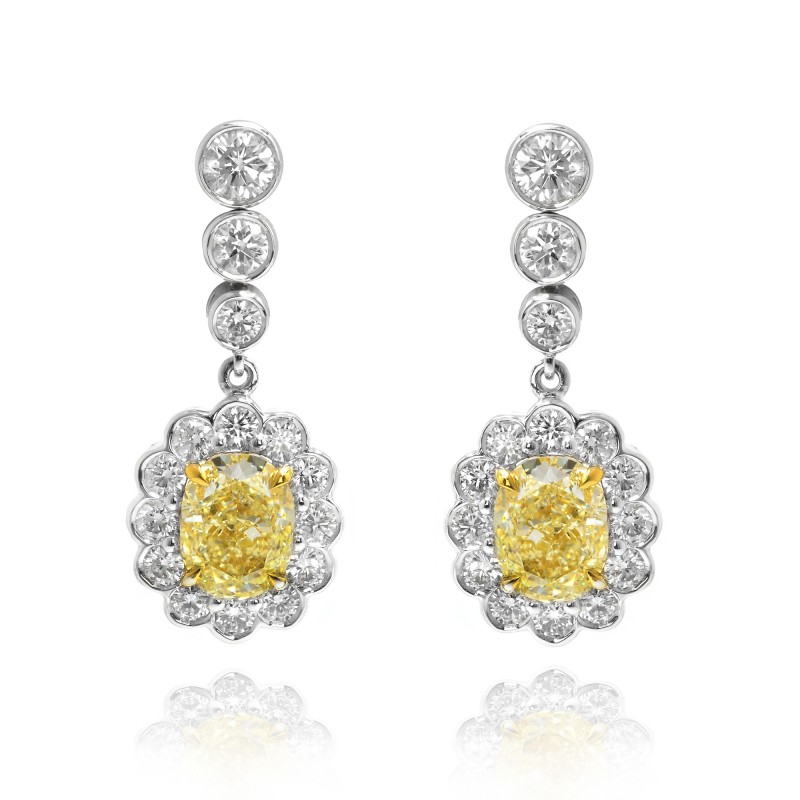 Light Yellow Diamond Scallop Drop Earrings, SKU 73141 (3.03Ct TW)
