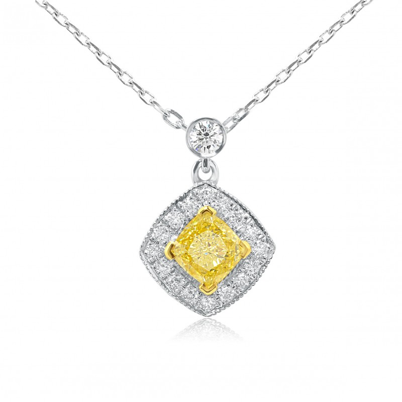 Fancy Light Yellow Cushion Diamond Pendant, SKU 73641 (0.59Ct TW)