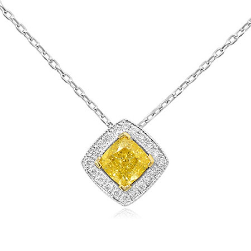Fancy Light Yellow Diamond Halo Pendant, SKU 73691 (0.79Ct TW)