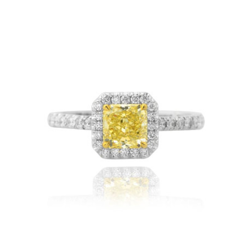 Fancy Yellow Radiant Diamond Halo Ring, SKU 73871 (1.82Ct TW)