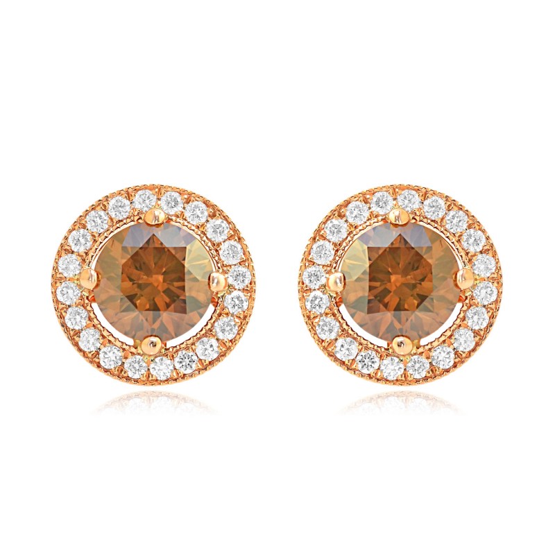Fancy Brown Round Diamond Floating Halo Earrings, SKU 75644 (1.55Ct TW)