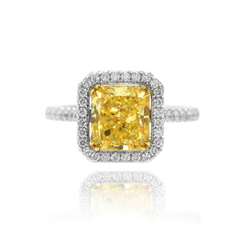 Fancy Yellow Radiant Diamond Halo Ring, SKU 76494 (3.08Ct TW)