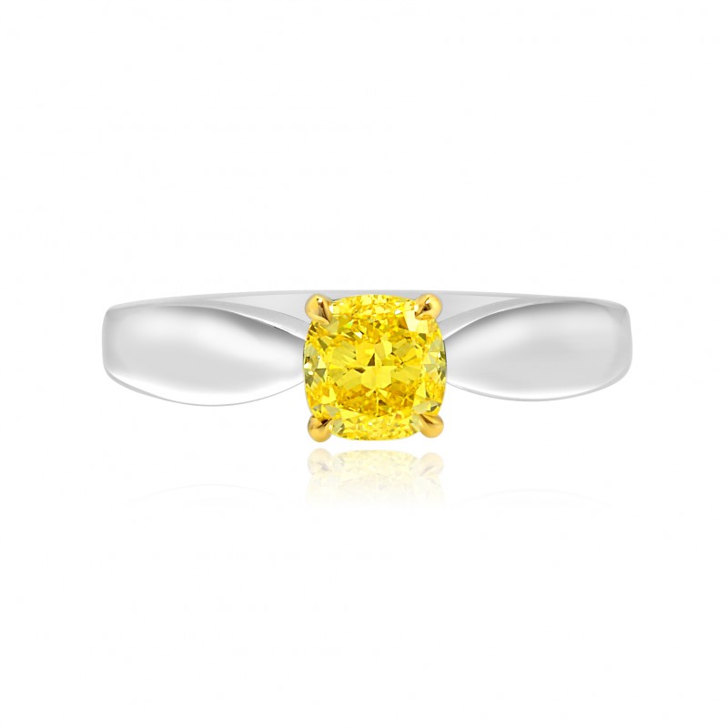 Fancy Intense Yellow Cushion Diamond Solitaire Ring, SKU 77307 (1.03Ct)