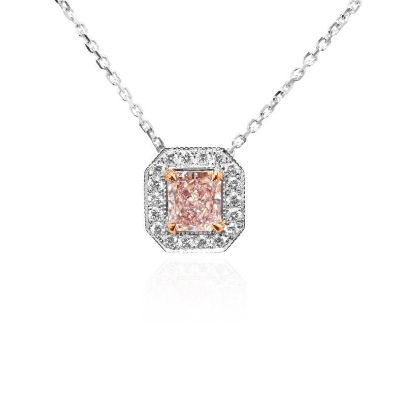 Light Pink Radiant Diamond Halo Pendant, SKU 77657 (0.71Ct TW)