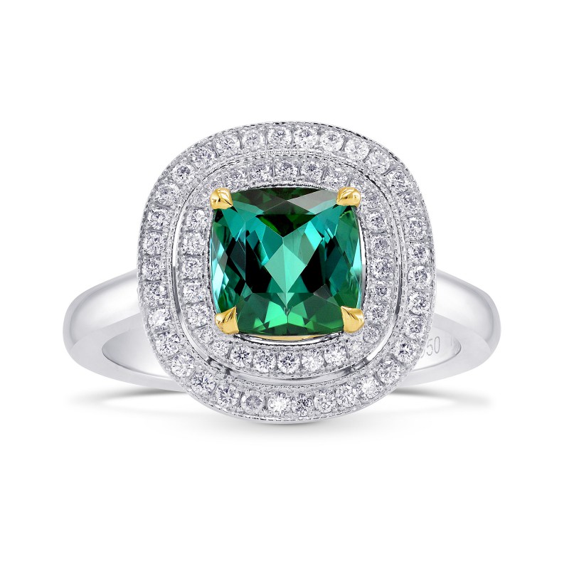 Green Tourmaline Diamond Double Halo Ring, SKU 77659 (2.05Ct TW)