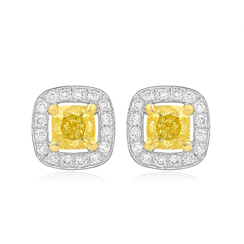 Fancy Intense Yellow Cushion Diamond Halo Earrings, ARTIKELNUMMER 77661 (0,96 Karat TW)