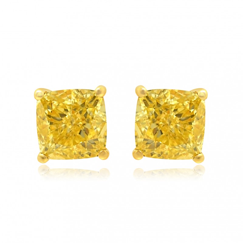 Fancy Intense Yellow Cushion Diamond Earrings, SKU 77662 (1.46Ct TW)