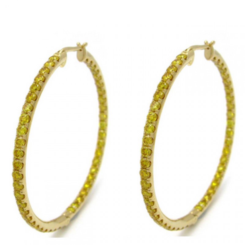 Vivid Orangy Yellow Fancy Color Diamond Hoop Earrings set with 3.30cts diamonds, SKU 81865 (3.30Ct TW)