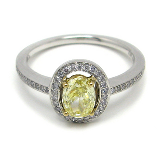 Fancy Yellow Oval Diamond and Closed Pave Ring, SKU 82970 (0.81Ct TW)